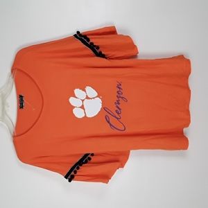 NWOT Clemson Tigers Gameday Couture Orange Ruffle Shirt Black Pom Pom Accents XL